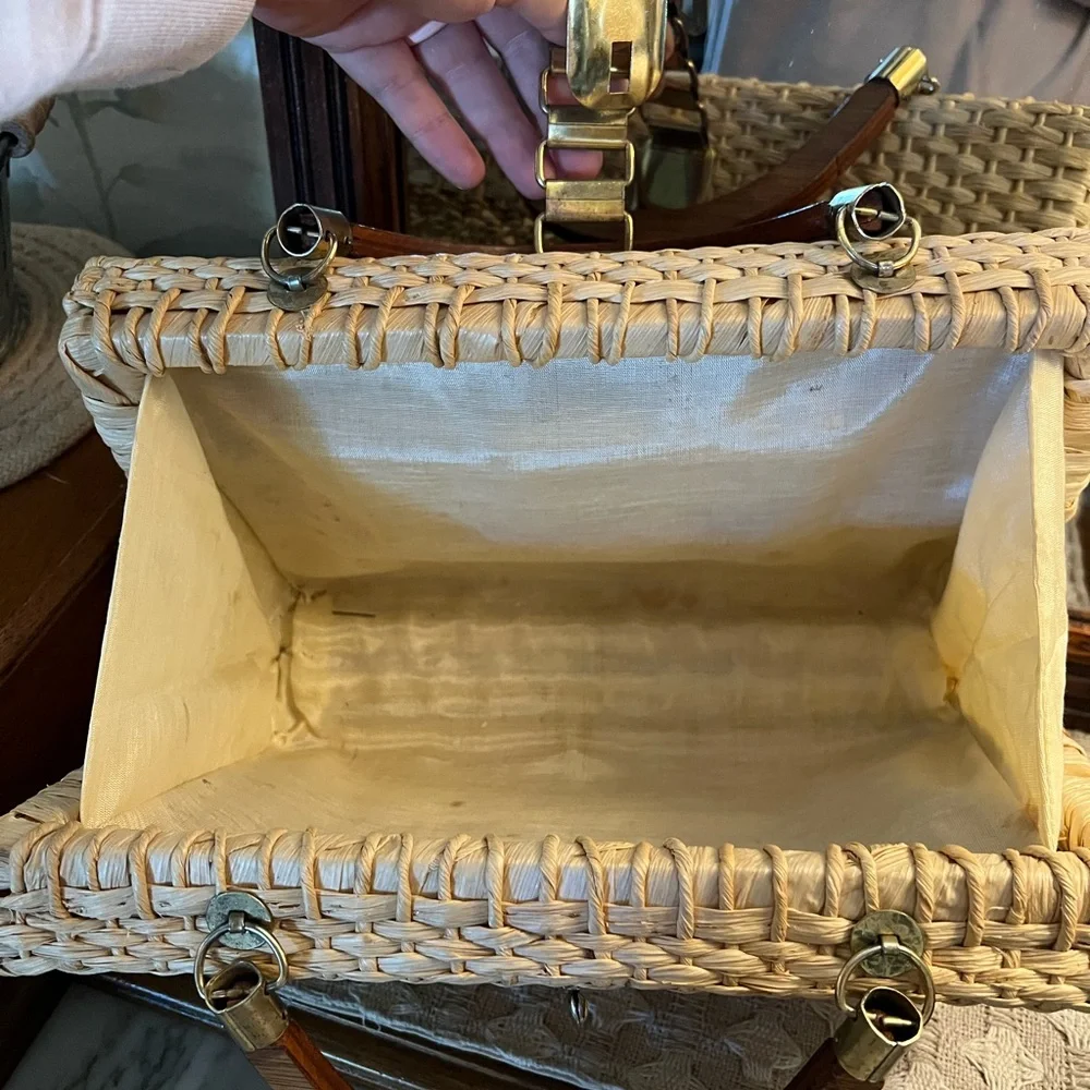 Woven Rattan Top-Handle Bag in Natural Tan
